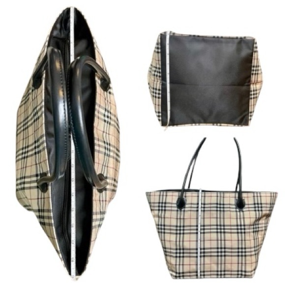 Burberry Blue Label Novacheck Plaid Full-Zip Nylon Oversized Tote Weekender Bag - Picture 12 of 12